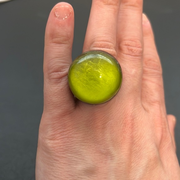 Jewelry - Vintage Wood and Gemstone Ring, Green, Black, Retro, Boho, Size 6